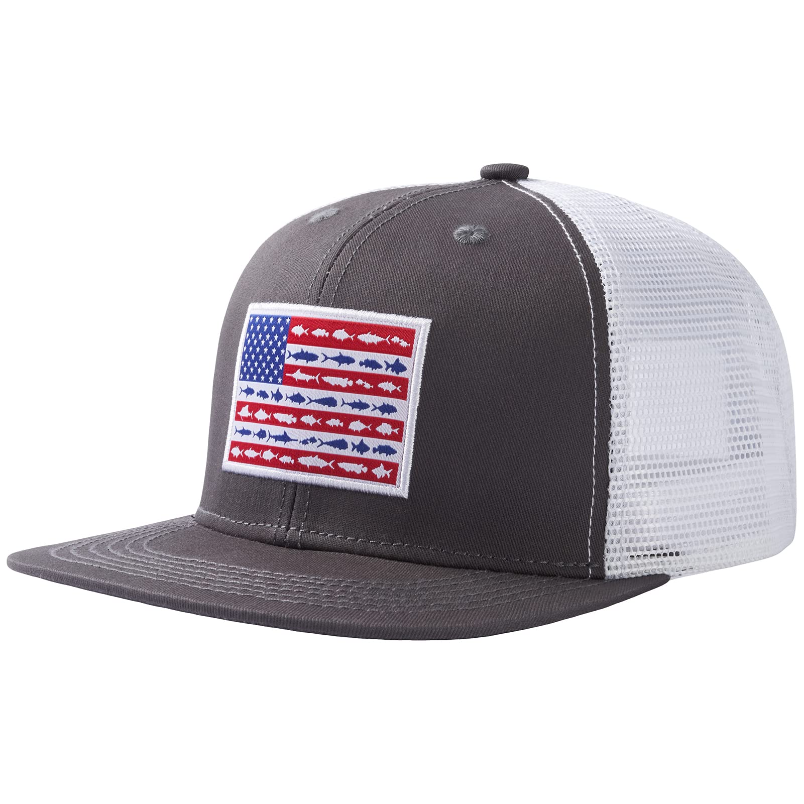 Bassdash Flat Brim Trucker Cap Adjustable Snapback Hat Mesh Back for Men Women