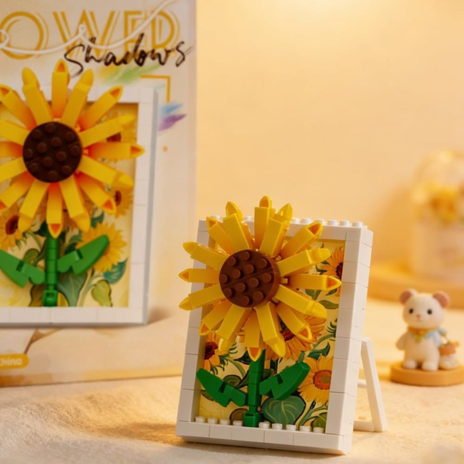 Hand Assembled Framed Sunflower Figurine, Mini Flower for Wall/Desk Decor Sunflo