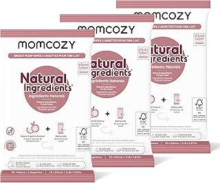 Momcozy Breast Pump Wipes for Parts Cleaning On-The-Go,30 Count (3 Packs) | 100% Plant-Based for Pump Parts, Milk Bottles, Pacifiers, Teethers &amp; Toys, Baby food-maker