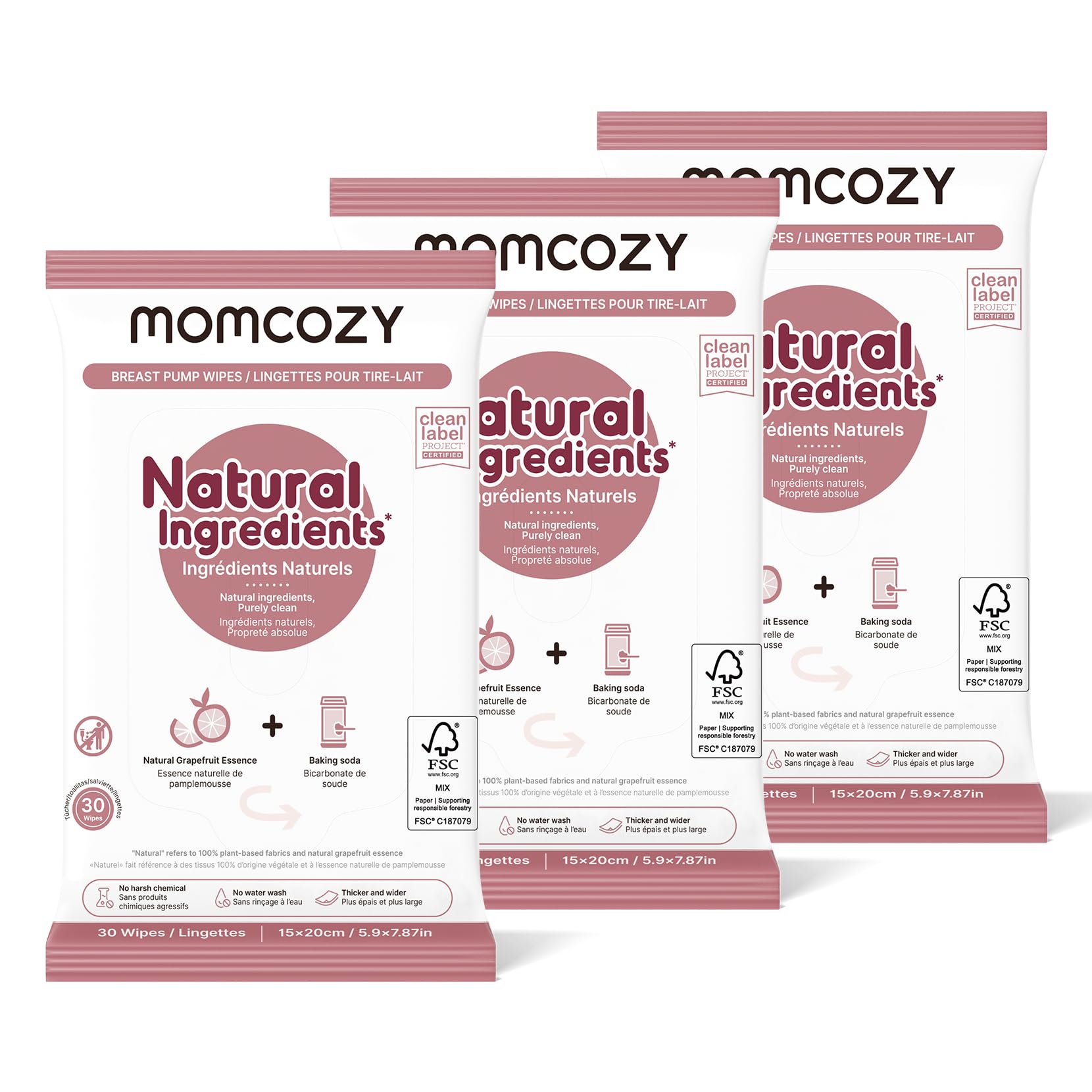 Momcozy Breast Pump Wipes for Parts Cleaning On-The-Go,30 Count (3 Packs) | 100%