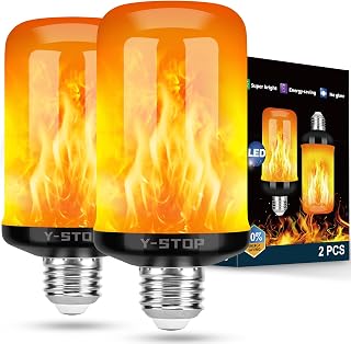 Y- STOP Upgraded Flame Light Bulbs, 4 Modes Flickering Light Bulb Outdoor with Upside Down Effect, E26 Base Flame Bulb for Christmas Decorations Outdoor, Halloween Lights, Party Decor (2 Pack)