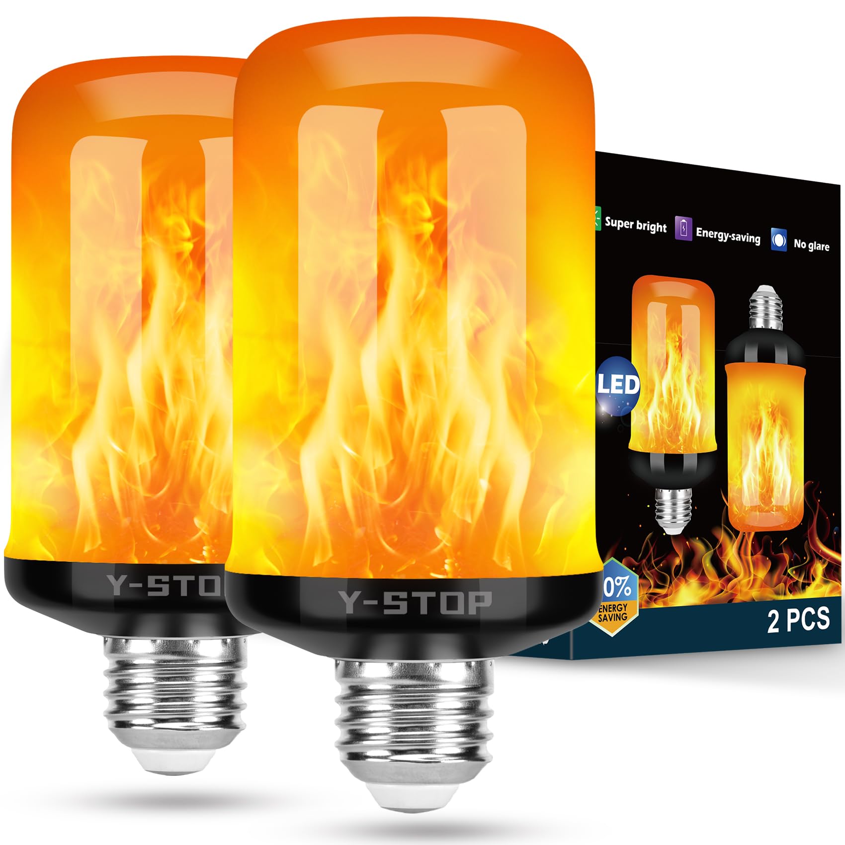 Y- STOP Upgraded Flame Light Bulbs, 4 Modes Flickering Light Bulb Outdoor with U