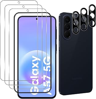 Datree 3 Pieces Screen Protector for Samsung Galaxy A57 5G, with 3 Pieces Camera Lens Protector (Black) 9H Hardness No Bubbles, HD Anti-Scratch Tempered Glass Film
