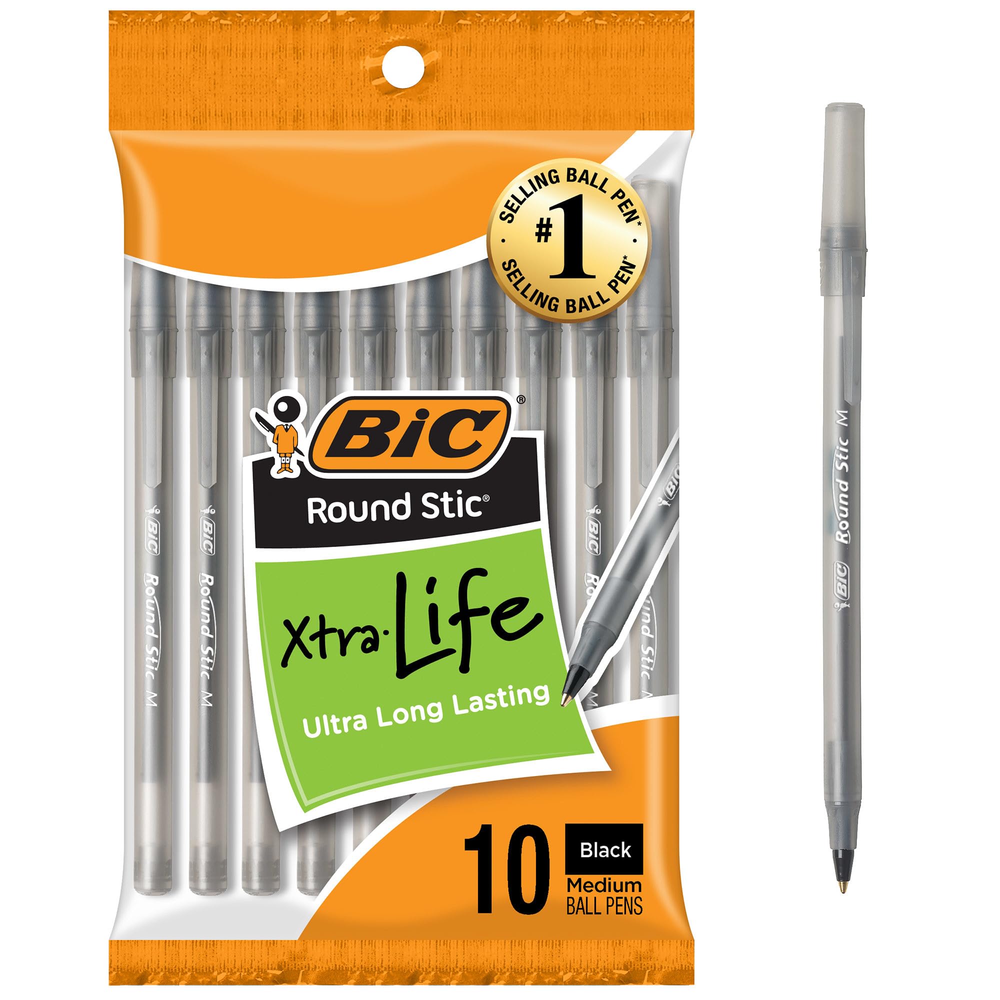 BIC Round Stic Black Ballpoint Pens, Medium Point, 1.0mm, 10-Count | Bulk Pack f