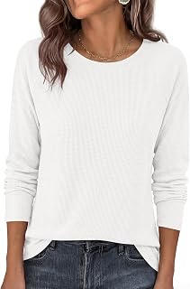 PRETTYGARDEN Top da donna elegante casual leggero girocollo manica lunga waffle maglia camicie allentato basic t-shirt autunno abiti