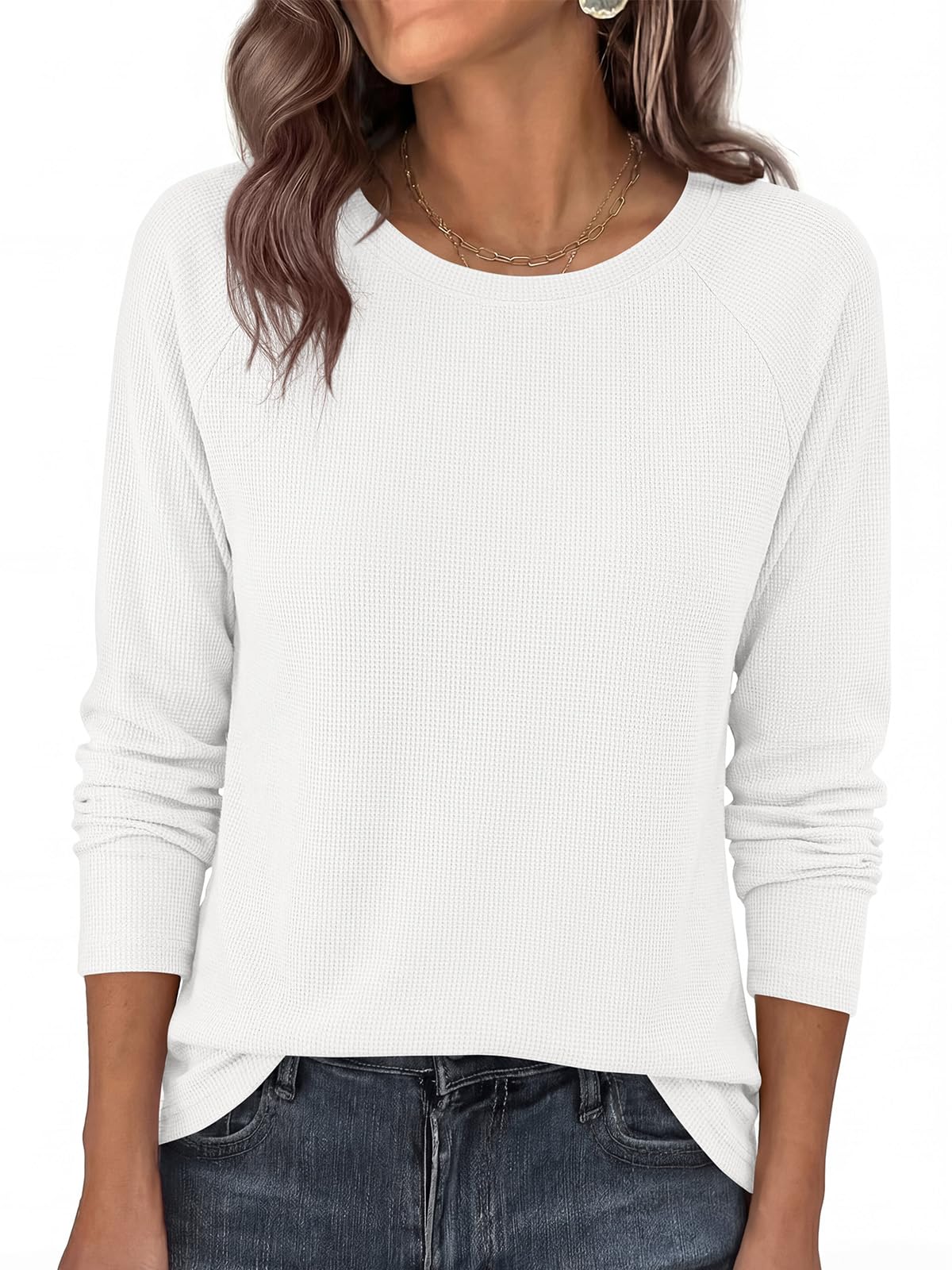 PRETTYGARDEN Top da donna elegante casual leggero girocollo manica lunga waffle 