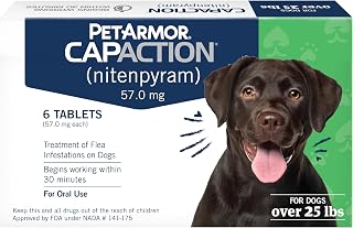 PetArmor CAPACTION (nitenpyram) Oral Flea Treatment for Dogs, Fast Acting Tablets Start Killing Fleas in 30 Minutes, Dogs Over 25 lbs, 6 Doses (Pack of 1) (Packaging May Vary)