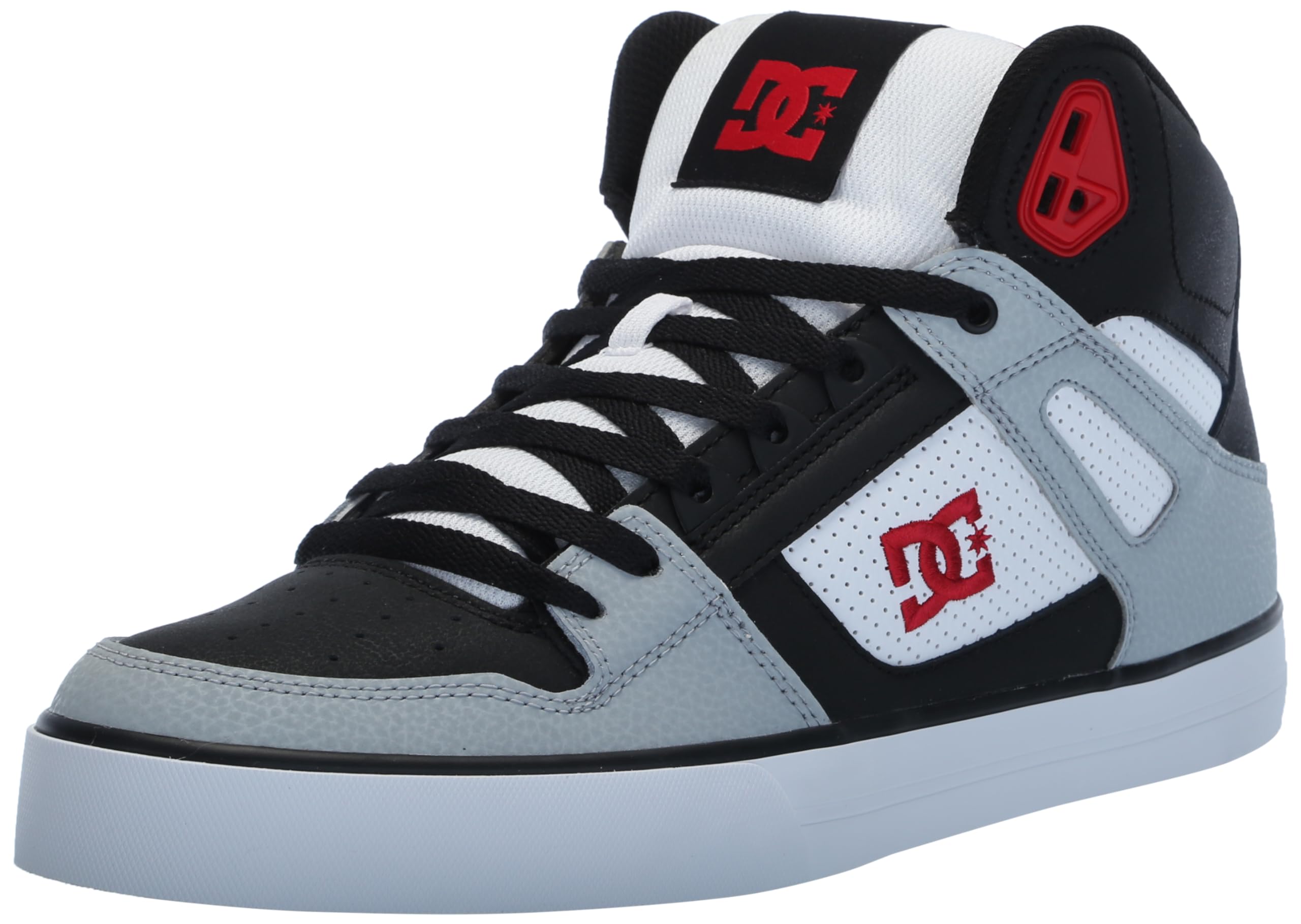 DC Men's Pure High Top WC Skate Shoe Black/Grey/RED 10