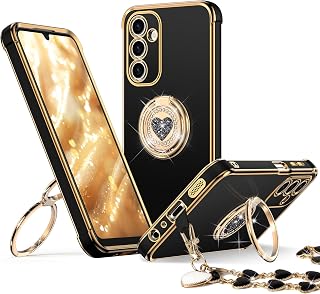 XYZ for Galaxy A17 5G Case with Stand, Phone Case with Double Ring Kickstand, Women Girls Bling Luxury Protective Phone Cover Heart for Samsung A17 5G