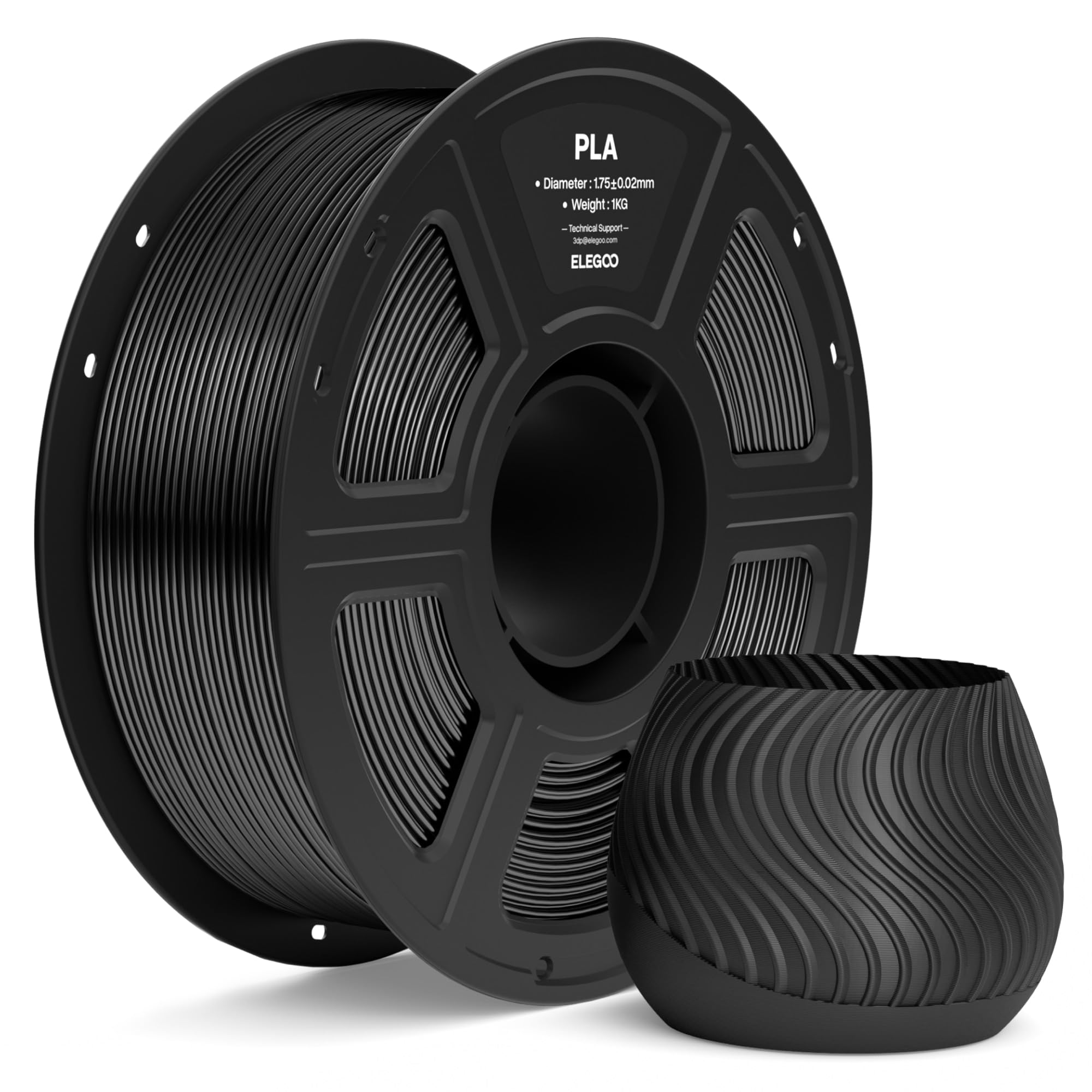 ELEGOO PLA Filament 1.75 1kg Black | Dimensional Accuracy +/- 0.03mm, 3D Filamen