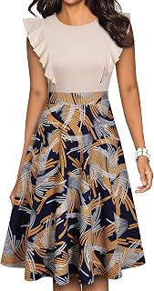 YATHON Women's Vintage Ruffle Sleeve Floral A Line Cocktail Party Dresses