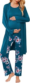 Ekouaer Maternity Pajamas Nursing Robe Set 3 Pieces Post Partum Lounge Sets