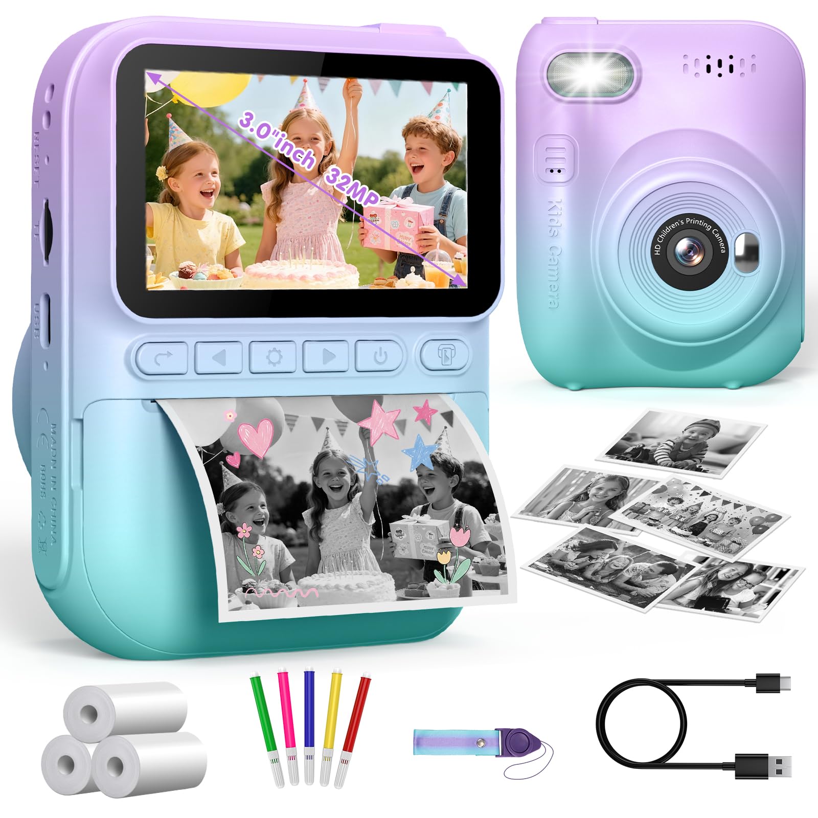 Gofunly HD Instant Print Camera: Printed Photos Clear No blurriness | 3.0" 32MP 