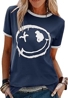 heekpek Women's T-Shirt, Short-Sleeved, Women's Tops, Summer, Casual, Round Neck, Cotton Shirt, T-Shirt, T-Shirt, Print