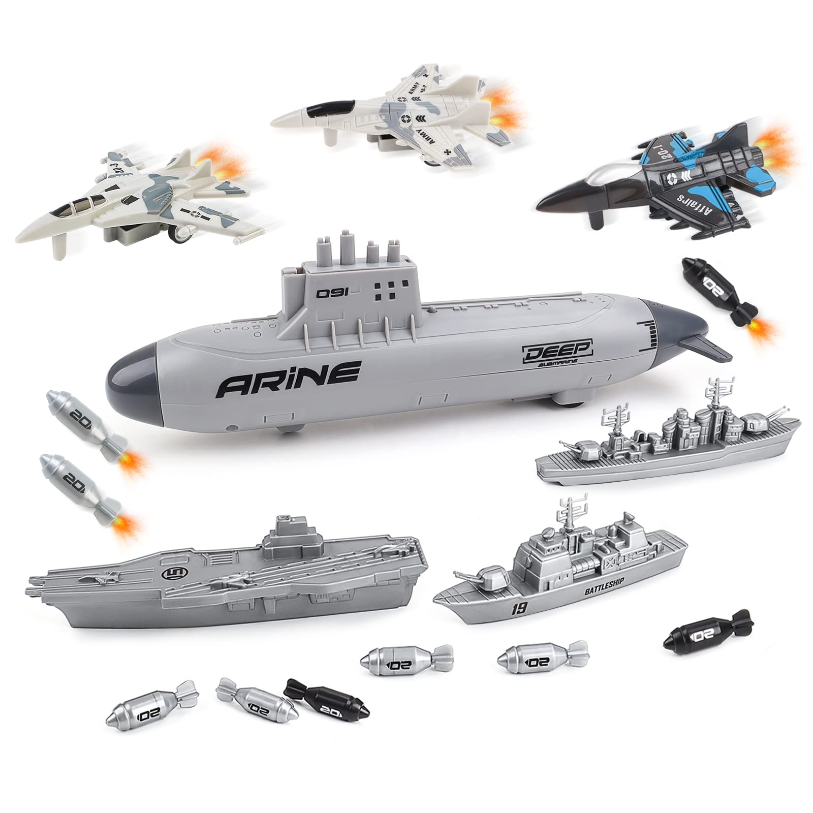 deAO Aircraft Carrier Toy Submarine Toys with Battleship Planes Naval Ship | Bat