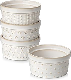 MALACASA LYDIA Series 8OZ Ceramic Ramekin Set of 4, Arctic White