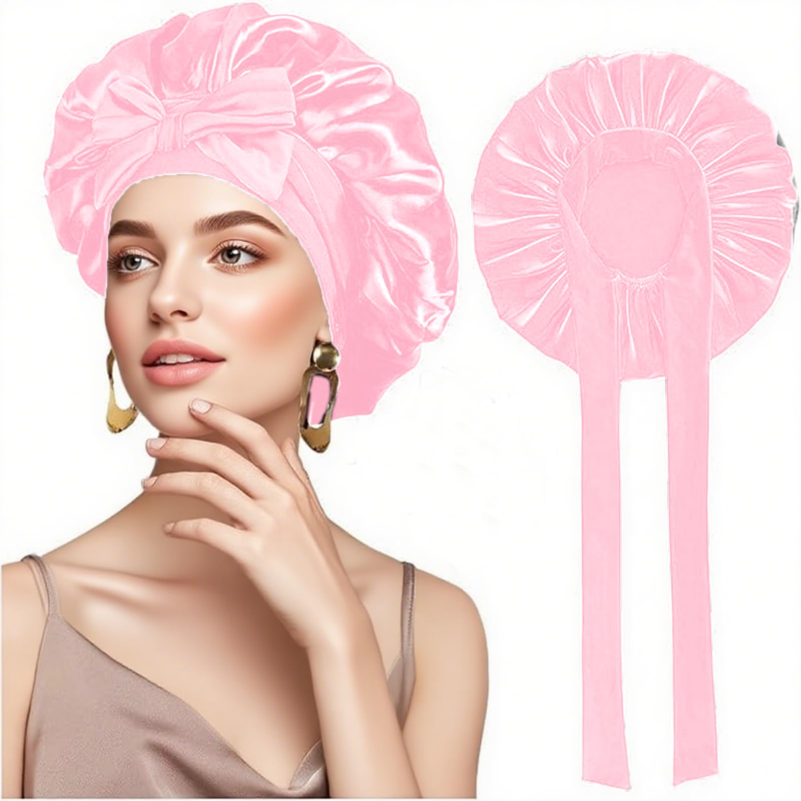 Silk Sleep Cap Satin Large Double Layer Sleep Cap for Women