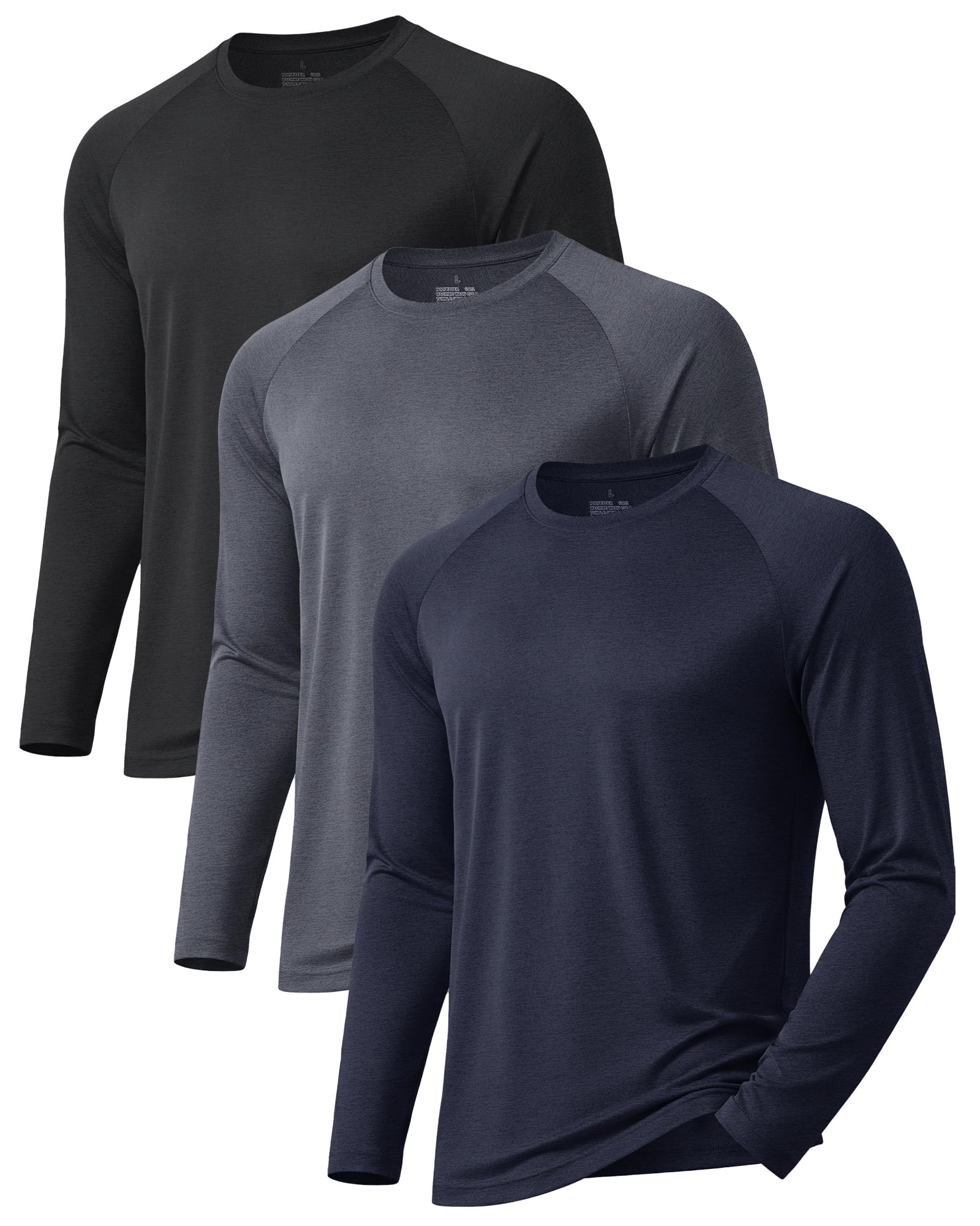 3 Pack Long Sleeve Shirts for Men Sun Protection Quick Dry Workout T Shirts | UV