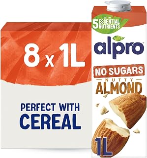 Alpro Almond Drink No Sugar Unsweetened Dairy Free Long Life 1L (8 Pack) | Vegan, Dairy Free and Lactose Free Milk Alternative