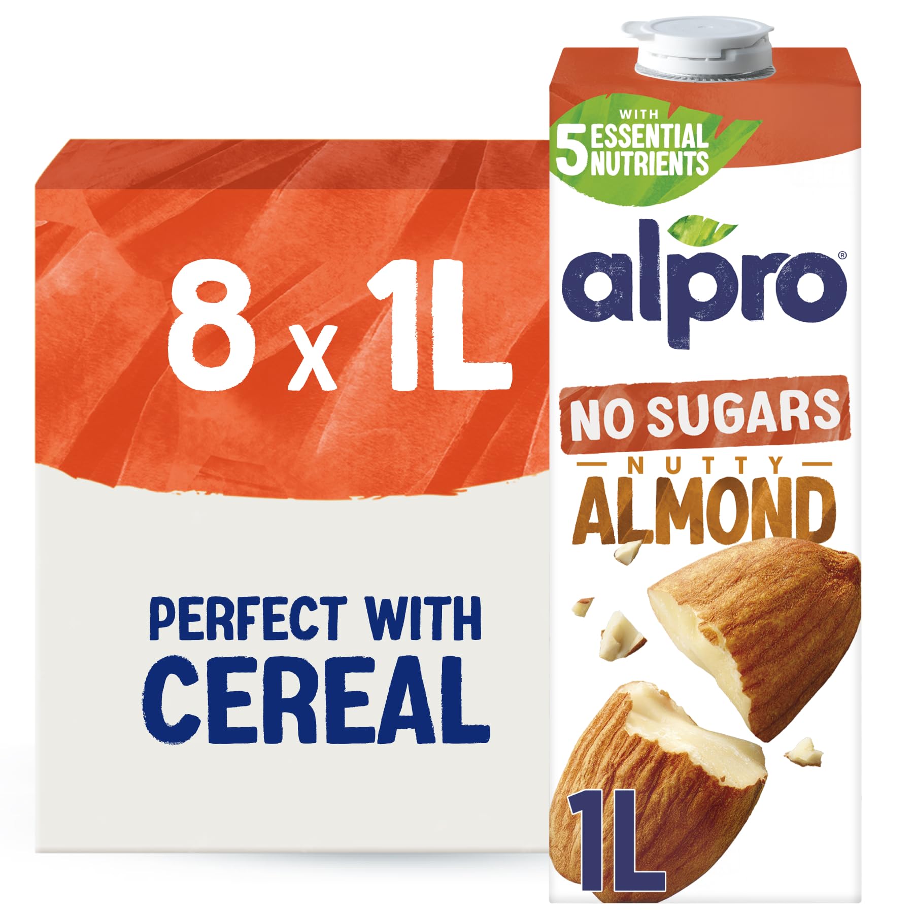 Alpro Almond Drink No Sugar Unsweetened Dairy Free Long Life 1L (8 Pack) | Vegan