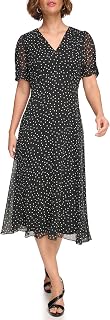 DKNY Women's Button Front A-Line Short Sleeve Midi Dress