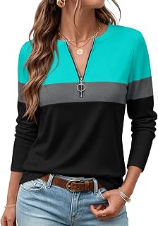 ORANDESIGNE Camicie a maniche lunghe da donna con cerniera a blocchi di colore top tuniche casual autunno signore tees
