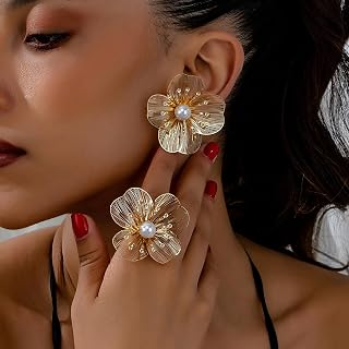 Pendientes gruesos de oro con flores para mujer, aretes colgantes grandes y bohemios, joyería de perlas de moda