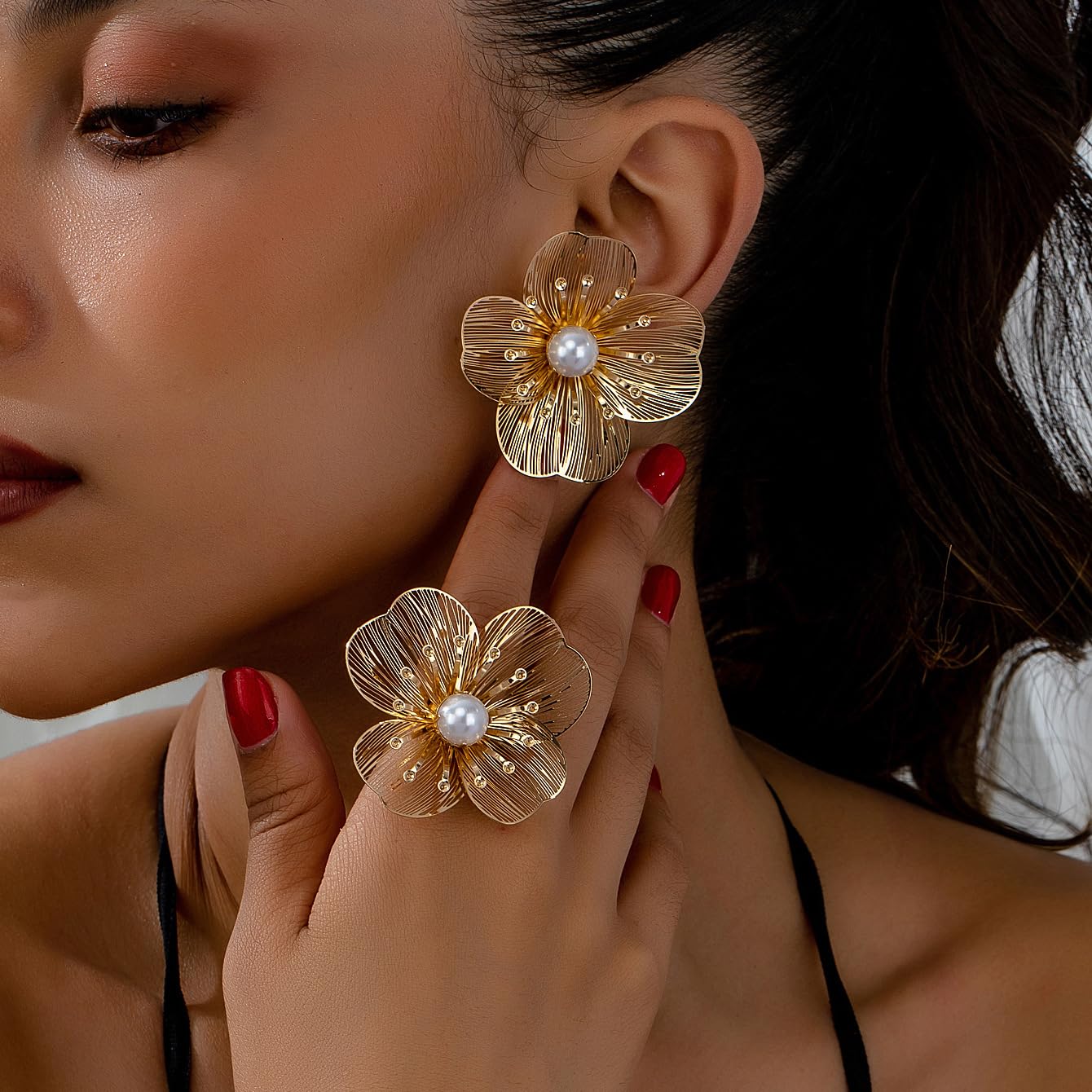 Pendientes gruesos de oro con flores para mujer, aretes colgantes grandes y bohe