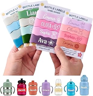 4 Piece Personalized Water Bottle Labels Custom Name Labels for Daycare, Reusable Water Bottle Bands for Kids, Baby Bottles & Tumblers