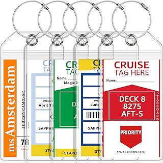5 Pack Cruise Luggage Tag Holders for Carnival, NCL, Princess, MSC Ships | Clear Plastic, Cruise Ship Essentials 2026 & 2027 Must Haves, Waterproof & Reusable Bag Tag Holders with Steel Loops