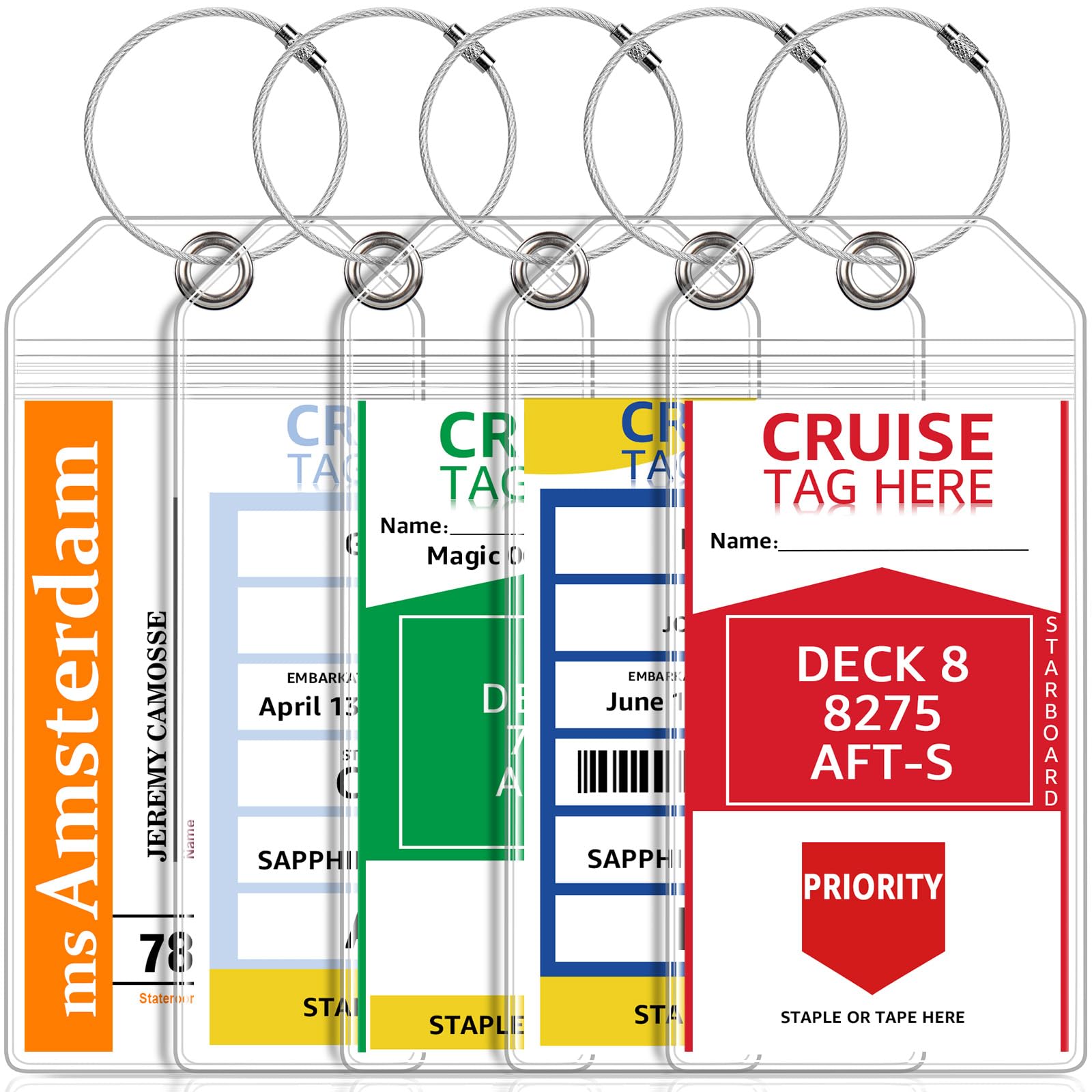 5 Pack Cruise Luggage Tag Holders for Carnival, NCL, Princess, MSC Ships | Clear