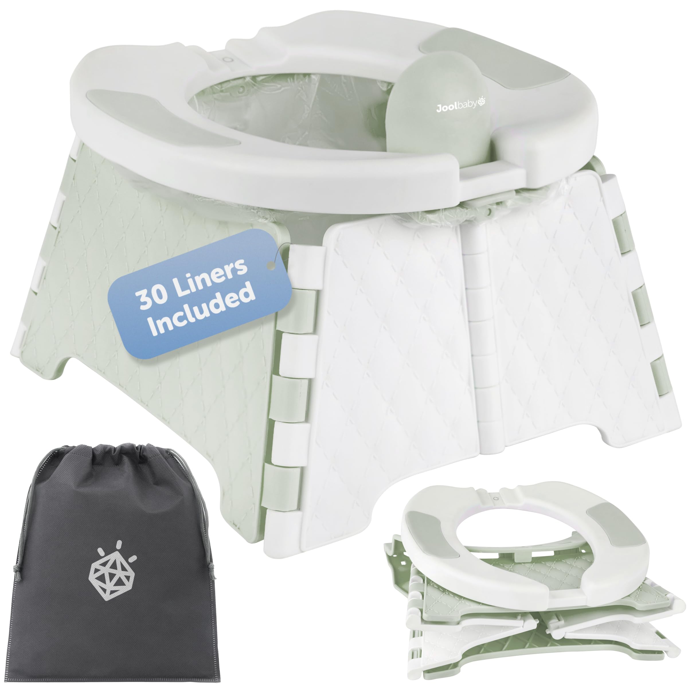 Jool Baby Portable Potty Training Chair with Travel Bag & 30 Liners (Sage) | Gre