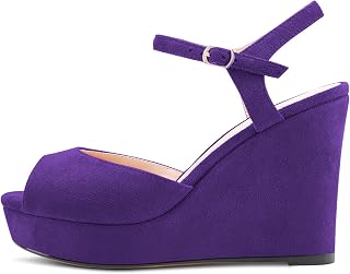 Castamere Women's Block Chunky High Wedge Platform Heel Open Toe Strappy Ankle Sandals Slingback Buckle Classic 10CM Heels