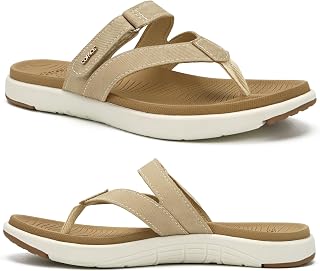 COFACE Flip Flops Women's Fashion Orthopaedic Summer Comfortable Leather Arch Support Footbed Flip Flop Shower Beach Pool Open Lightweight Elegant Slippers Non-Slip Rubber Soles
