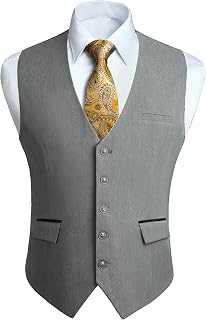 HISDERN Suit Vest for Men Elegant Wedding Vest Classic Plain Casual Business Vest Formal Tuxedo Suit Vests with Pockets