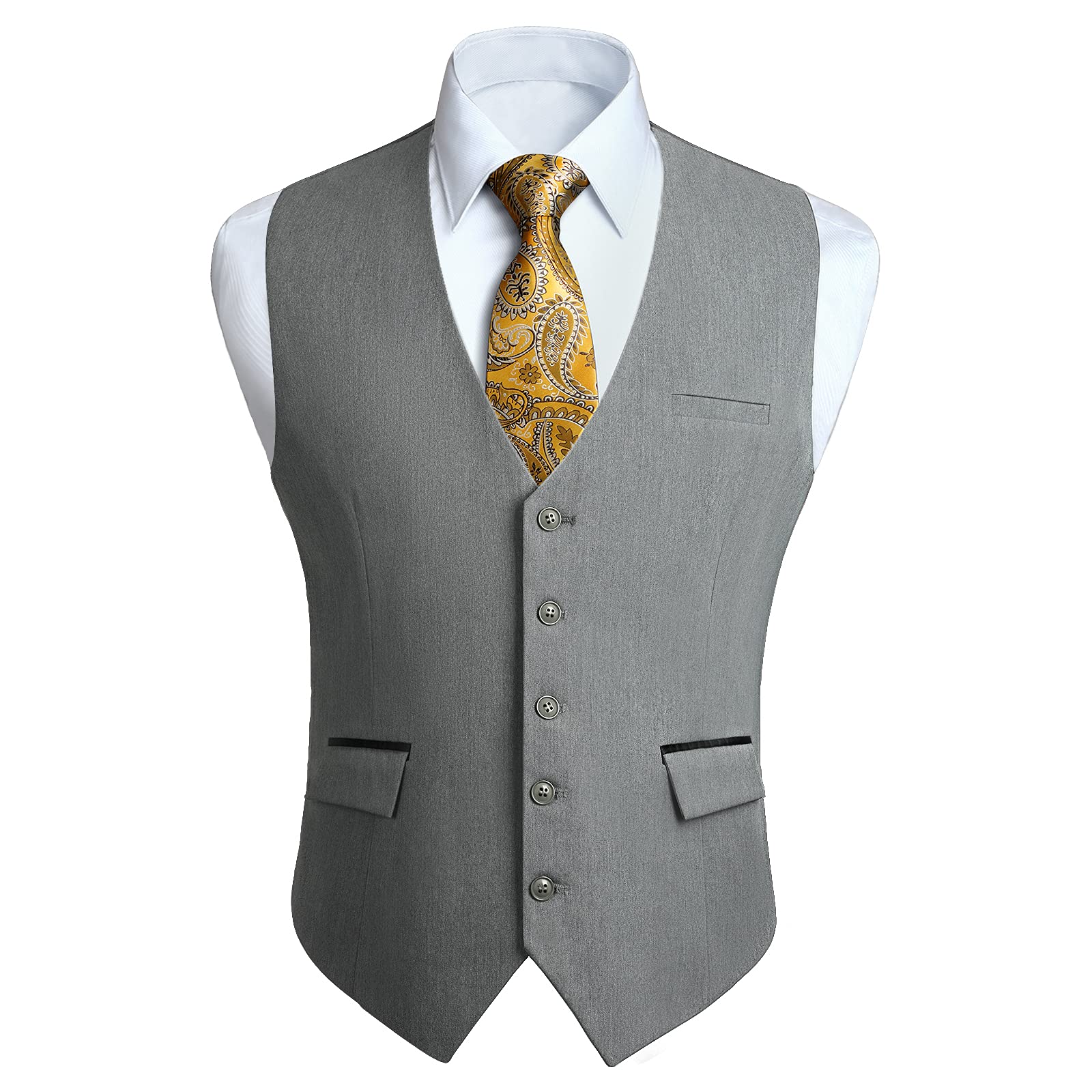 HISDERN Suit Vest for Men Elegant Wedding Vest Classic Plain Casual Business Ves
