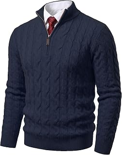 COOFANDY Men's Quarter Zip Pullover Cable Knit Dress Sweater