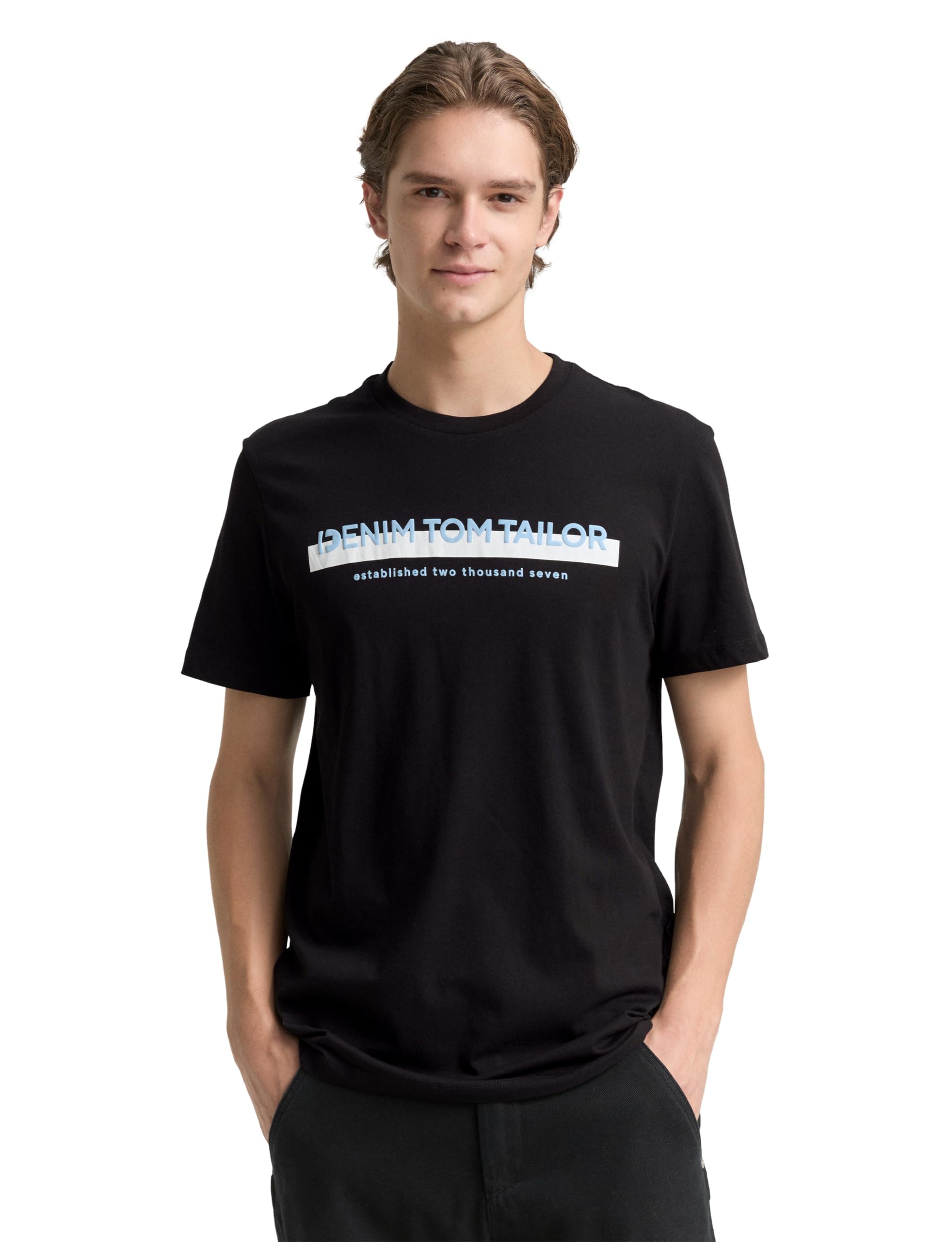 TOM TAILOR Denim Slim fit cotton T-shirt with Logo Print for Men