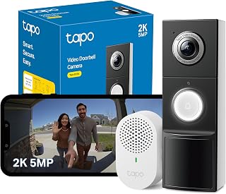 Tapo D235 2K 5MP Battery Doorbell Camera Wireless,Video Doorbell Wireless | 180° FOV, Colour Night, Ring Chime Included, Battery 210 Day, TP-Link Free AI Detection, Alexa/Google,No Monthly Fee