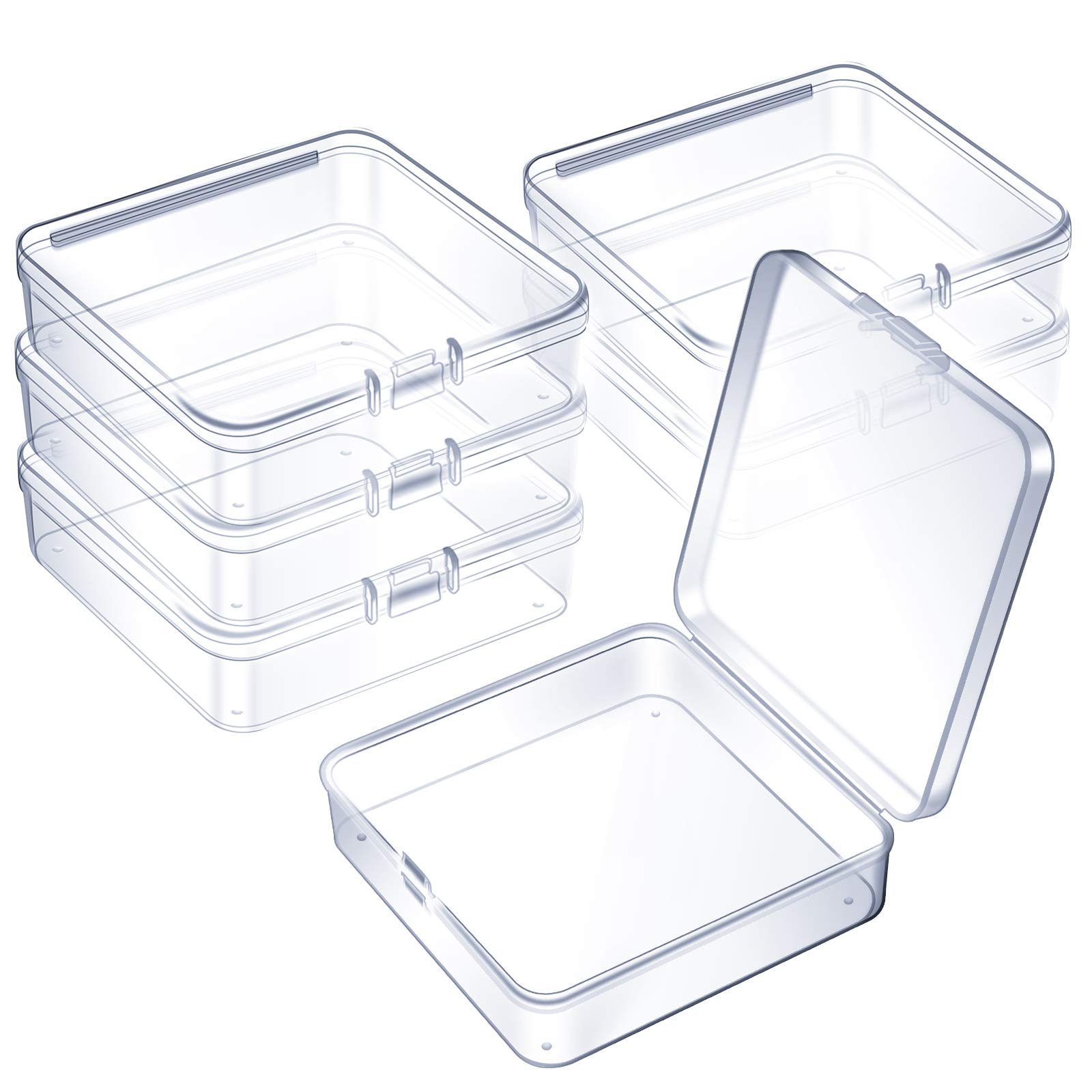 Jetec 6 Pieces Small Clear Plastic Storage Box, 3.7 x 3.7 x 1.2 Inch