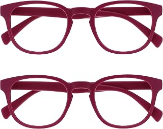 OPULIZE Pop 2 Pack Retro Round Pink Fuchsia Matte Smooth Men Women Reading Glasses Spring Hinges RR2-4 +1.00