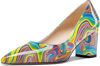 Aachcol Décolleté da donna con tacco a blocco, punta appuntita, slip-on in pelle verniciata, scarpe da ufficio e feste, con tacco da 6,1 cm