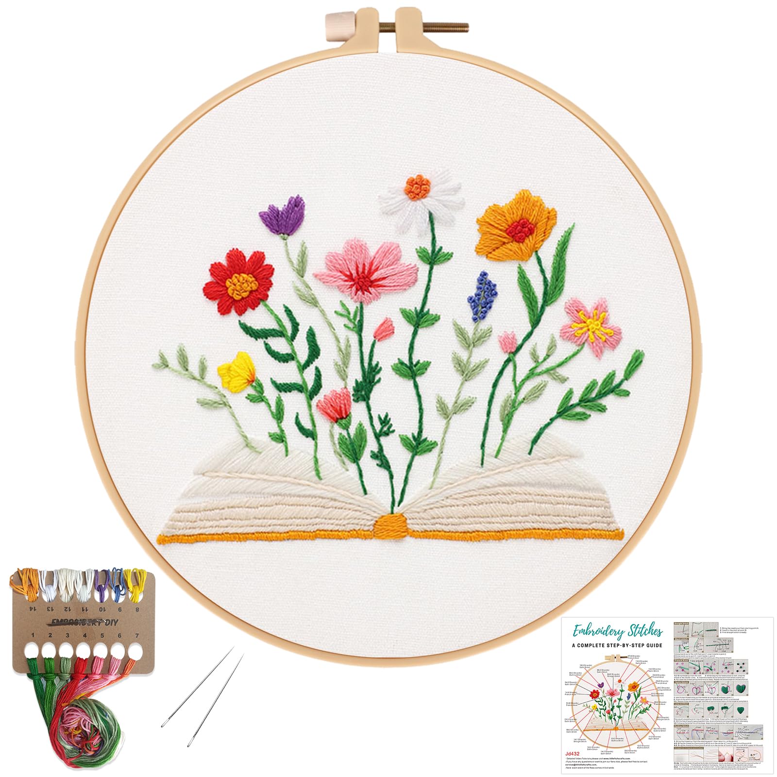 Louise Maelys Book & Flowers Embroidery Kit for Beginners Decor Craft Gift | Nee