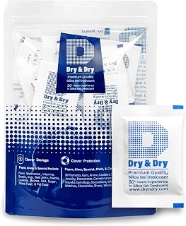 Dry & Dry 5 Gram [50 Packets] Silica Gel Packets Silica Gel Desiccants, Silica Gel Packs - Rechargeable Moisture Absorbers for Food Storage, Electronics, 3D Filament & Safes