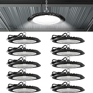 Sunco 10 Pack UFO LED High Bay Lights, Plug & Play, 150W, 19500LM, 5000K | 120V, Ceiling Mount, Ultra Bright Commercial Shop Lights, Factory, Workshop, for Warehouse, Garages, Barn