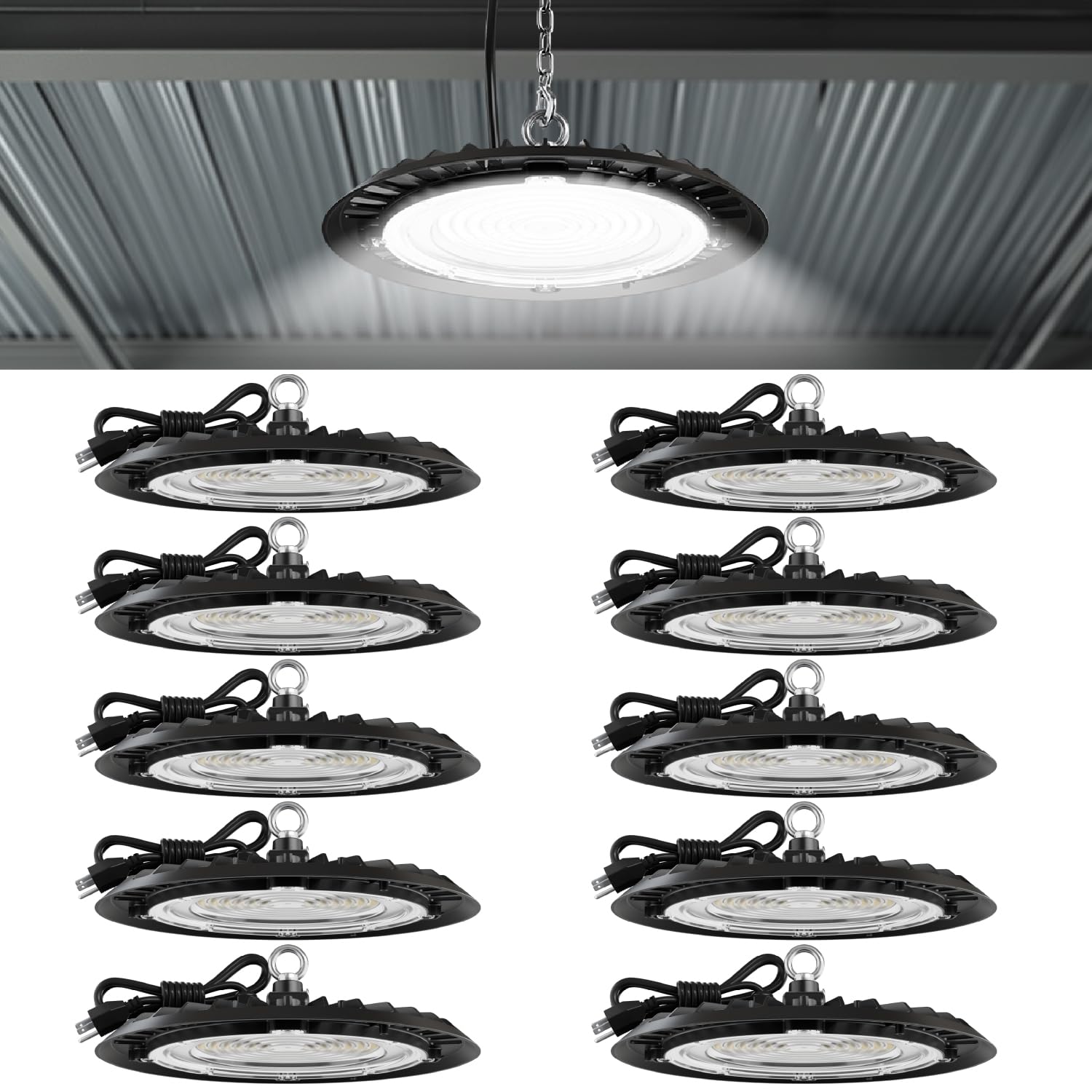 Sunco 10 Pack UFO LED High Bay Lights, Plug & Play, 150W, 19500LM, 5000K | 120V,