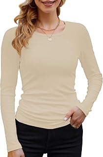 DUOEASE Women's Long-Sleeved Crew Neck Elegant Slim Fit T-Shirt