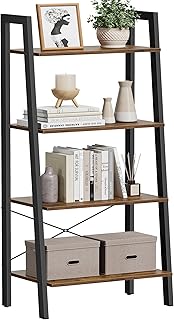 VASAGLE Ladder Shelf, 4-Tier Bookshelf, Storage Rack, Bookcase with Steel Frame, for Living Room, Home Office, Kitchen, Bedroom, Industrial Style, Rustic Brown and Matte Black ULLS44X
