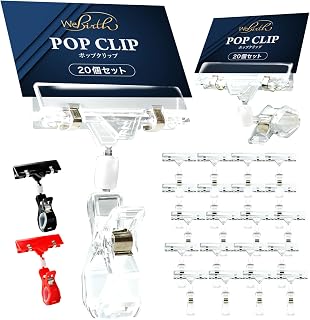 Webirth Pop Clip 【Standalone Type for Tabletop Use】Choose from 3 Colors POP Price Tag Clip Stand for Store Display Display Sign Holder Pop Stand Store Sign Lighting Neon Sign (Clear, 20 pieces)