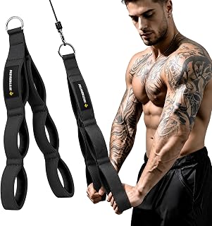 MANUEKLEAR 24-Inch 3-Grip Tricep Rope Cable Attachment for Gym Greater ROM | Tricep Push Down Attachment with Ergonomic Handles, Professional Gym Rope for Overhead Extension